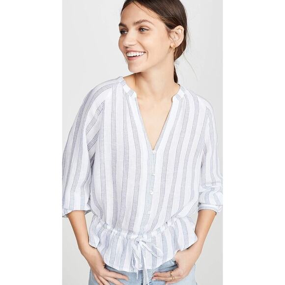 Rails Marti Cayman Stripe Blouse Lightweight Linen Button Up Tie Waist Size S - Picture 8 of 16